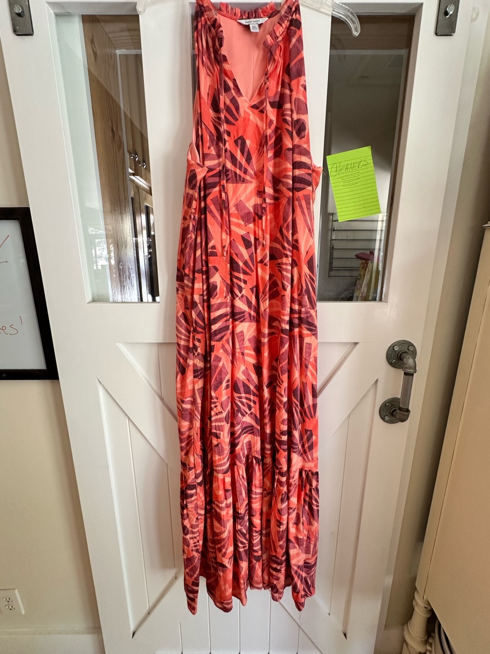Sleeveless Coral & Magenta Printed Maxi Dress